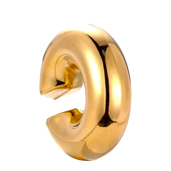 Chunky Ear Cuff Earrings,  Classic C-Shape Stacking Earrings,  Thick Gold Cuff - Picture 3 of 6
